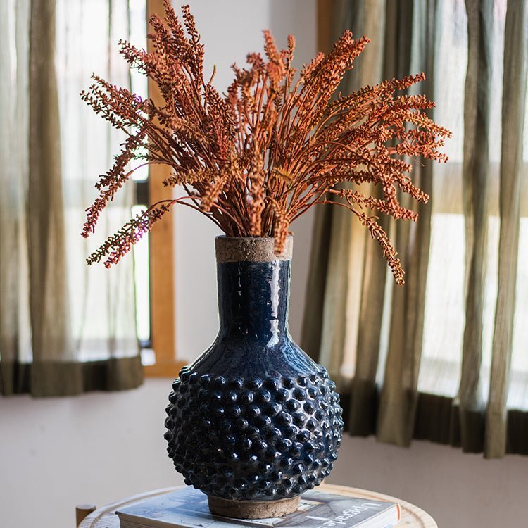 Large South East Asia Navy Blue Domo Coarse Pottery Vase - Cheeky Garden