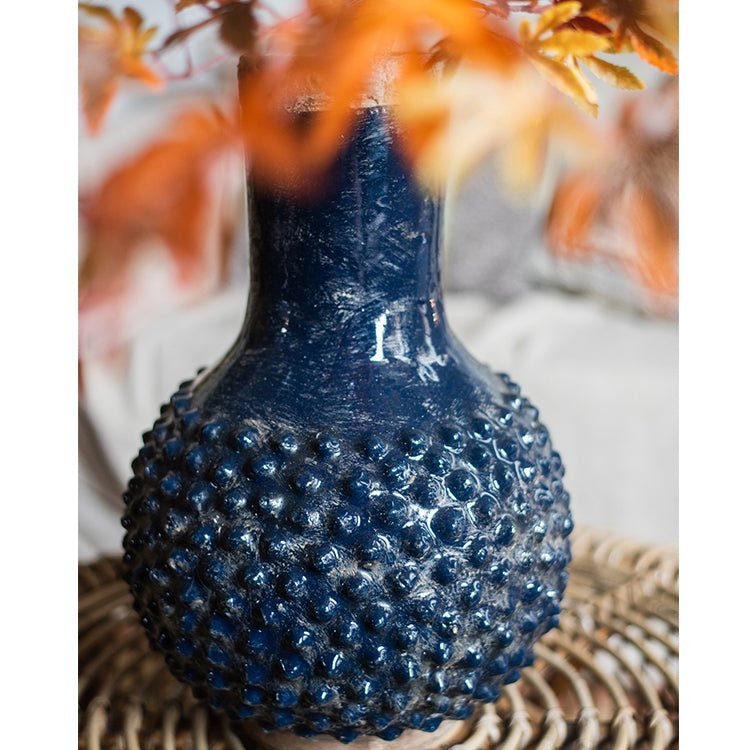 Large South East Asia Navy Blue Domo Coarse Pottery Vase - Cheeky Garden