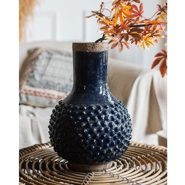 Large South East Asia Navy Blue Domo Coarse Pottery Vase - Cheeky Garden