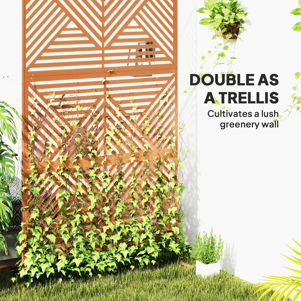 Metal Outdoor Privacy Screen & Plant Trellis with Stand – Rhombus Brown - Cheeky Garden