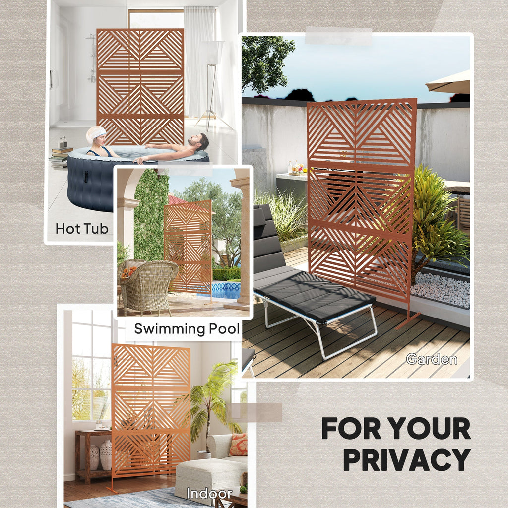 Metal Outdoor Privacy Screen & Plant Trellis with Stand – Rhombus Brown - Cheeky Garden