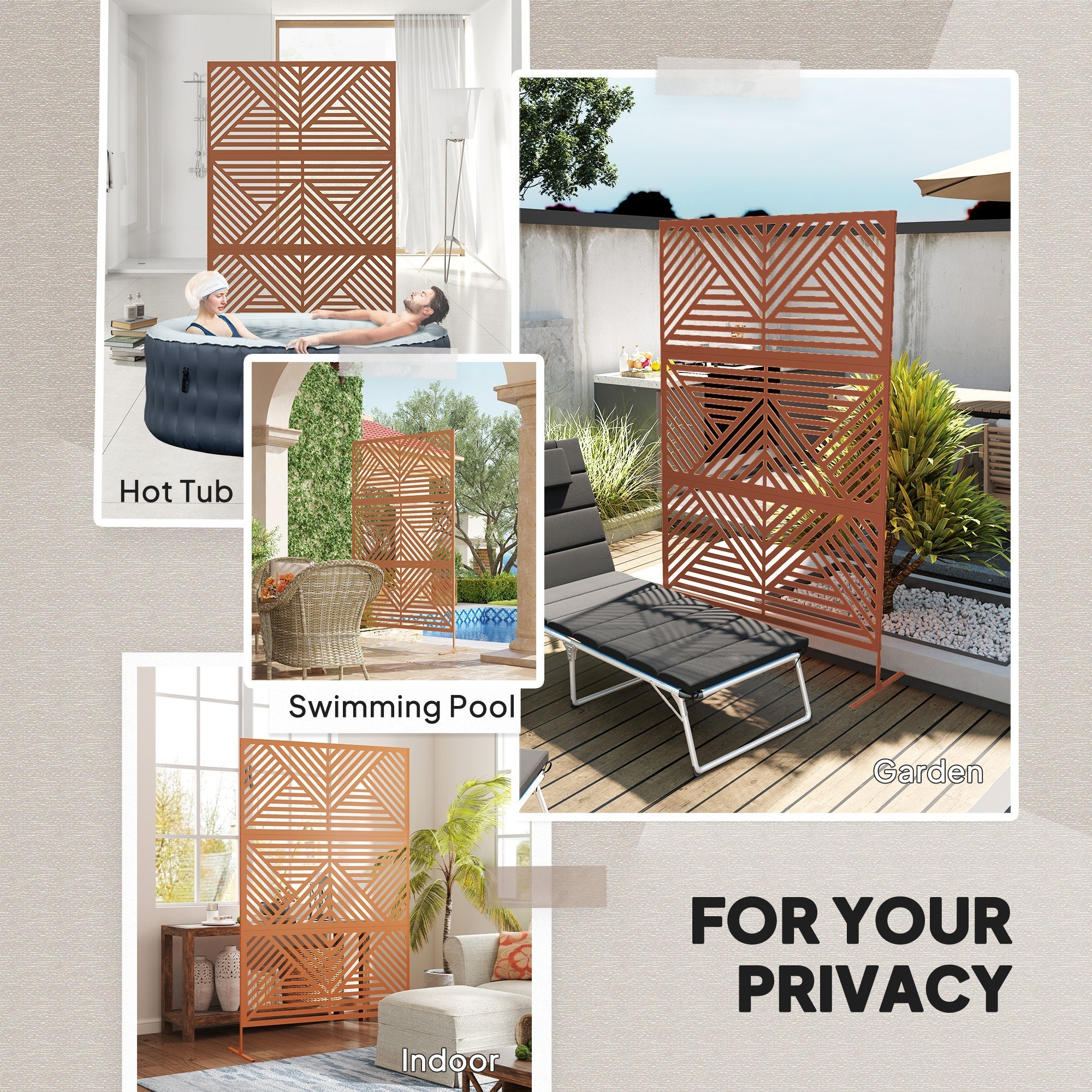 Metal Outdoor Privacy Screen & Plant Trellis with Stand – Rhombus Brown - Cheeky Garden