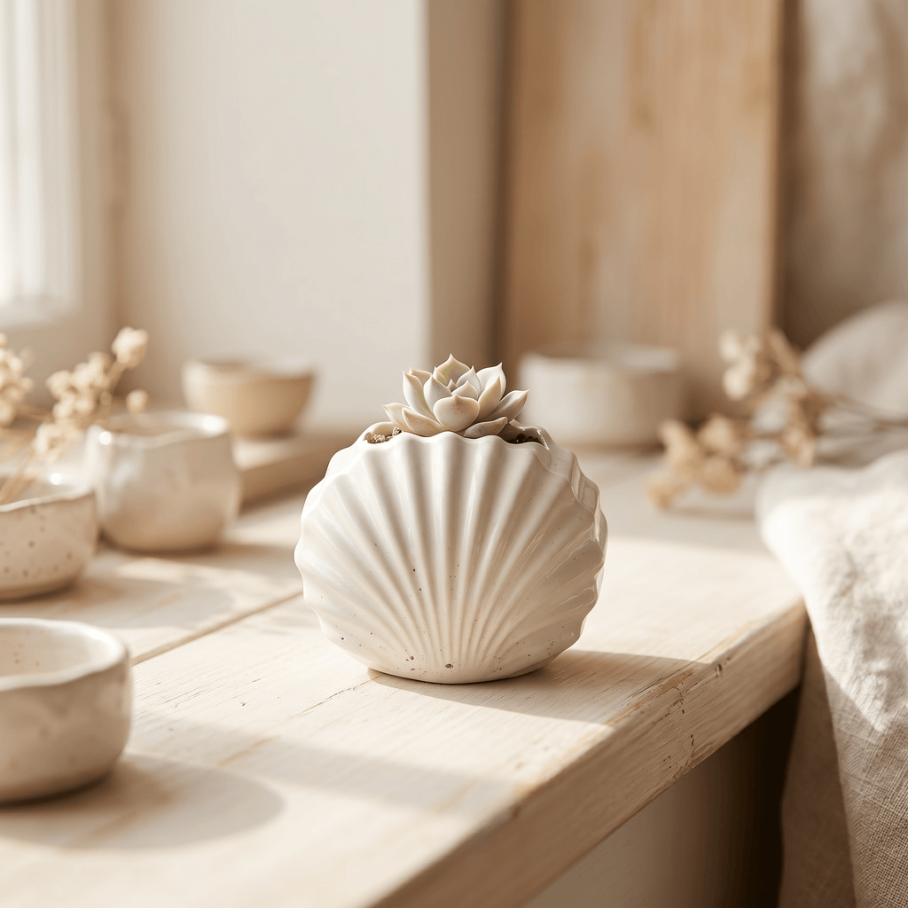 Mini Clam Shell Planter – Gypsum White 3" - Cheeky Garden