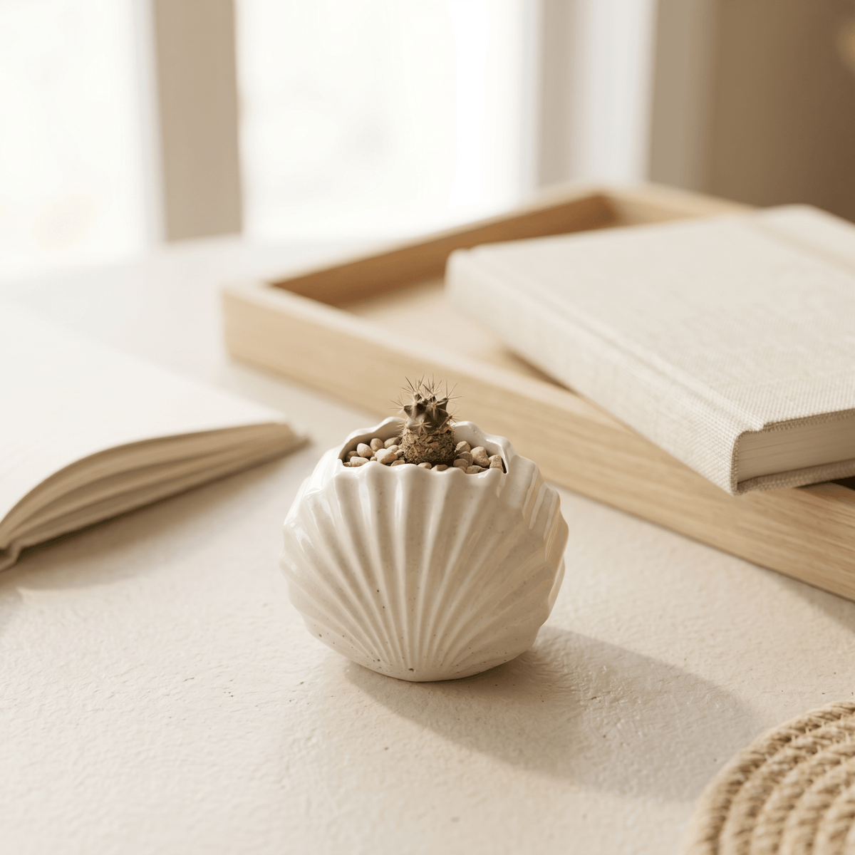 Mini Clam Shell Planter – Gypsum White 3" - Cheeky Garden