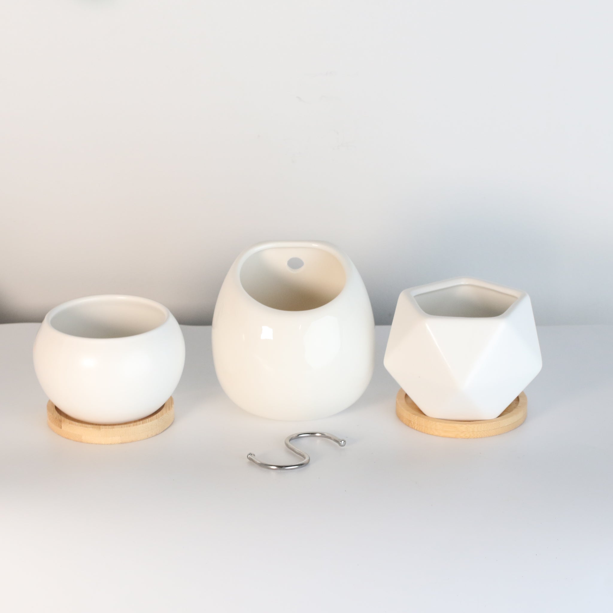 Minimalistic Ceramic White Planter Bundle – Set of 3 - Cheeky Garden