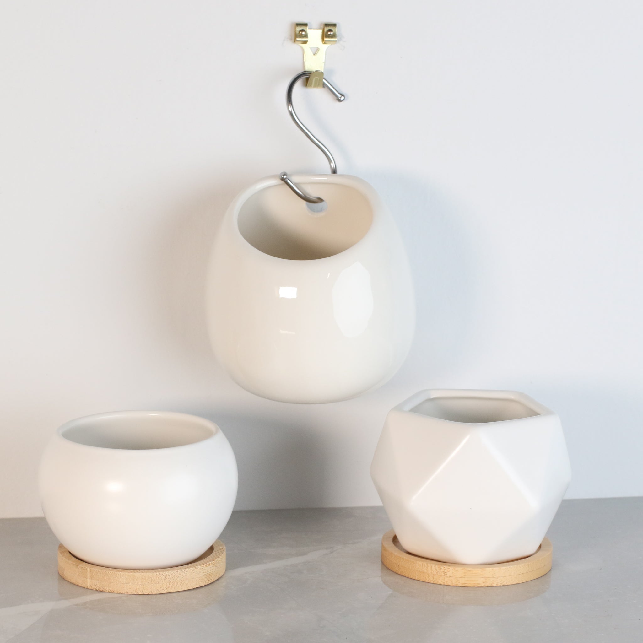 Minimalistic Ceramic White Planter Bundle – Set of 3 - Cheeky Garden