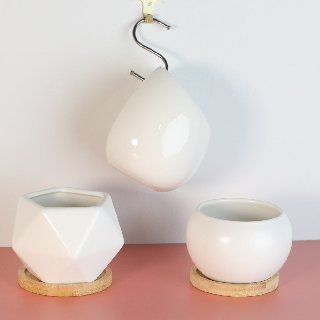 Minimalistic Ceramic White Planter Bundle – Set of 3 - Cheeky Garden