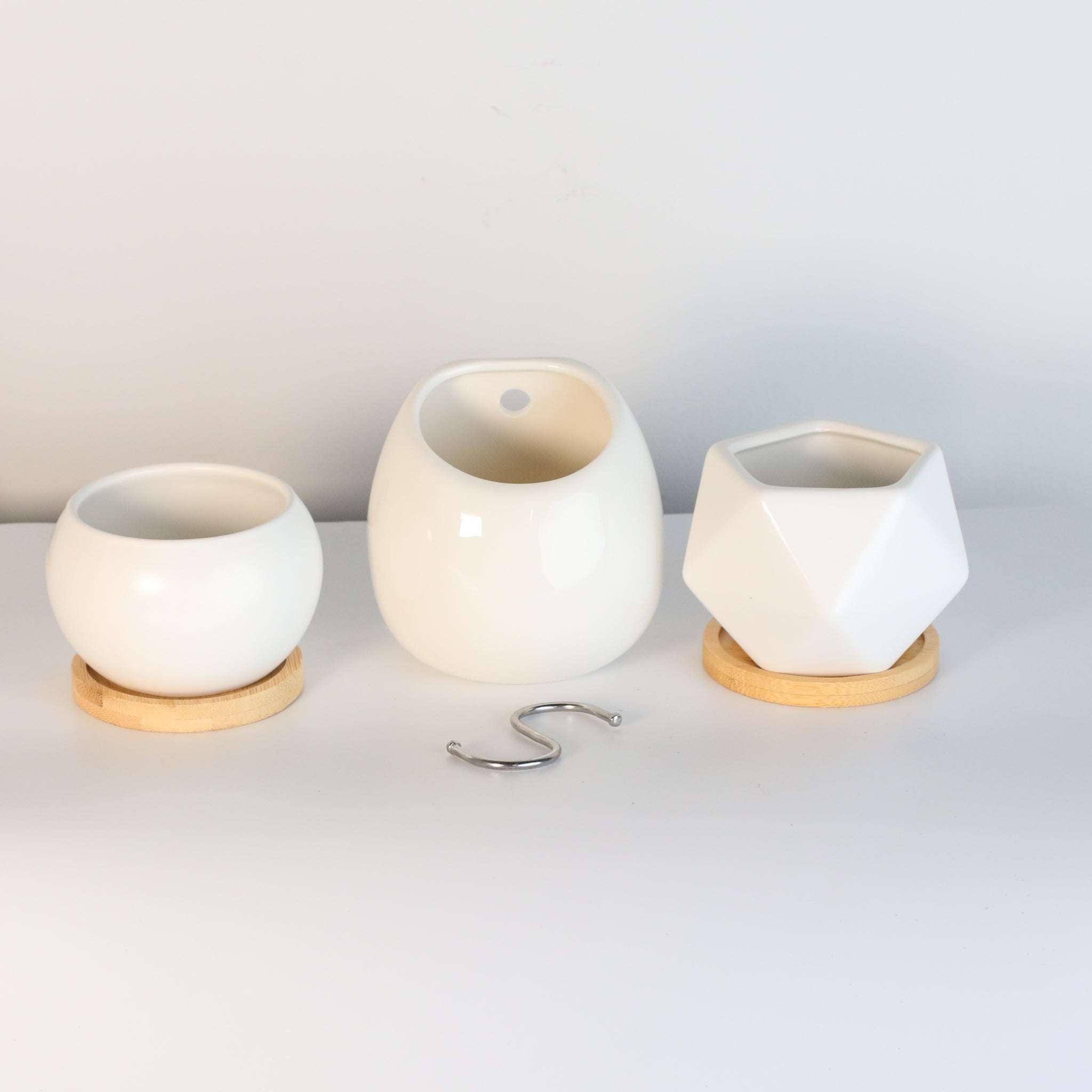 Minimalistic Ceramic White Planter Bundle – Set of 3 - Cheeky Garden