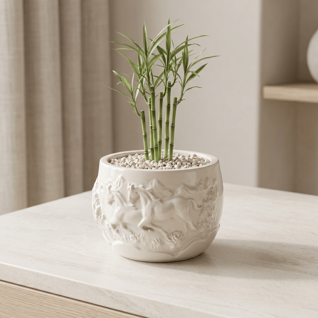 Mustang Horse Relief Planter – Gypsum White 3" - Cheeky Garden