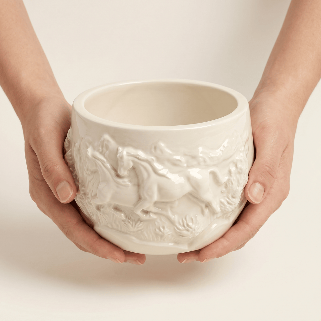 Mustang Horse Relief Planter – Gypsum White 3" - Cheeky Garden