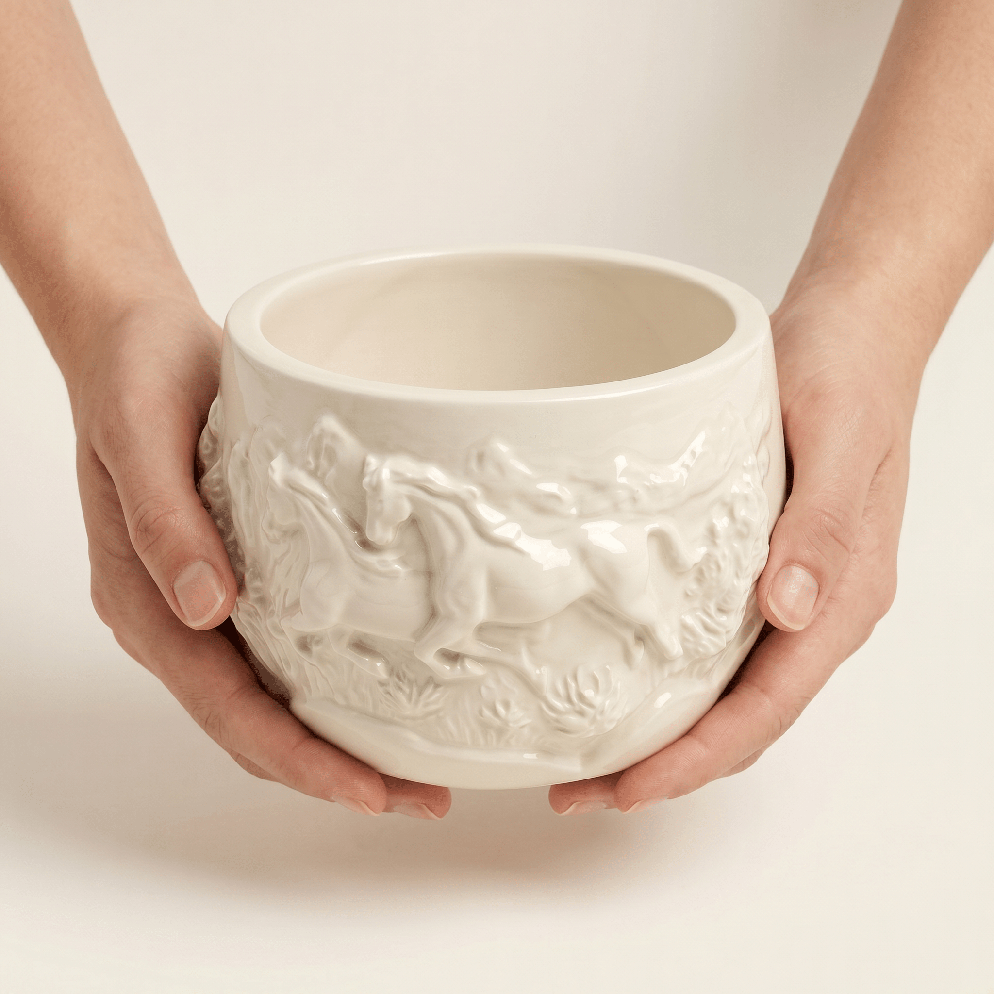 Mustang Horse Relief Planter – Gypsum White 3" - Cheeky Garden