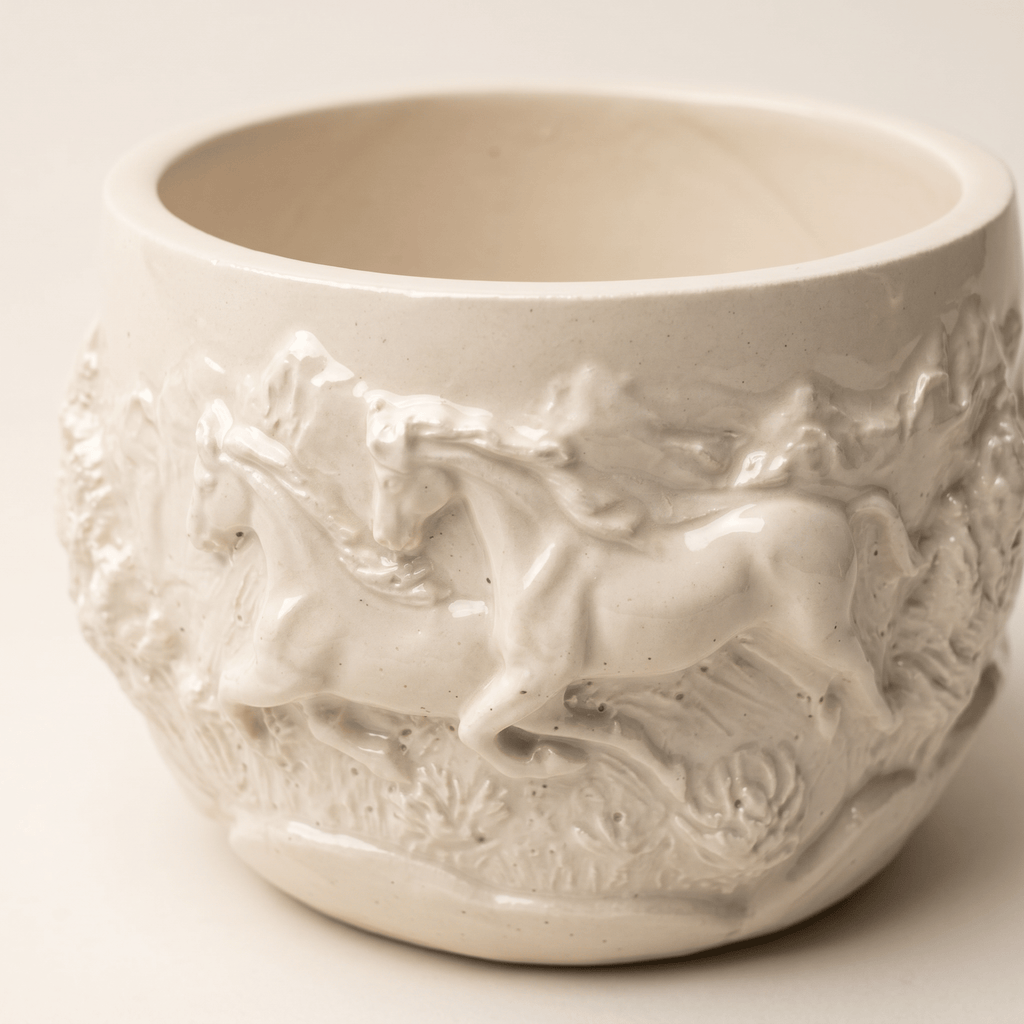 Mustang Horse Relief Planter – Gypsum White 3" - Cheeky Garden