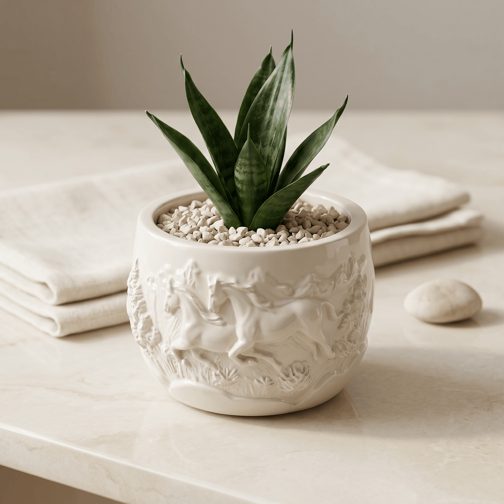 Mustang Horse Relief Planter – Gypsum White 3" - Cheeky Garden