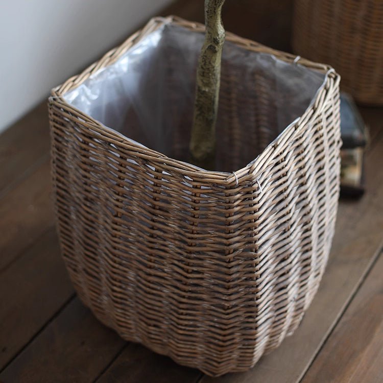 Natural Wicker Floor Planter Basket with Liner - Cheeky Garden