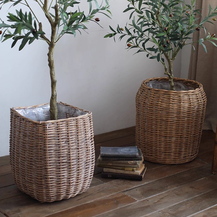 Natural Wicker Floor Planter Basket with Liner - Cheeky Garden