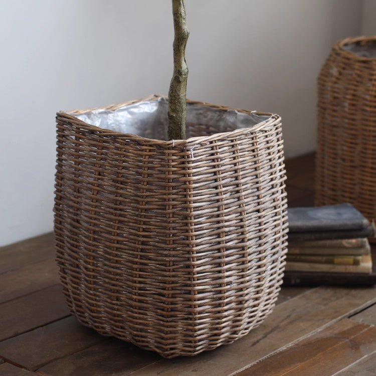 Natural Wicker Floor Planter Basket with Liner - Cheeky Garden