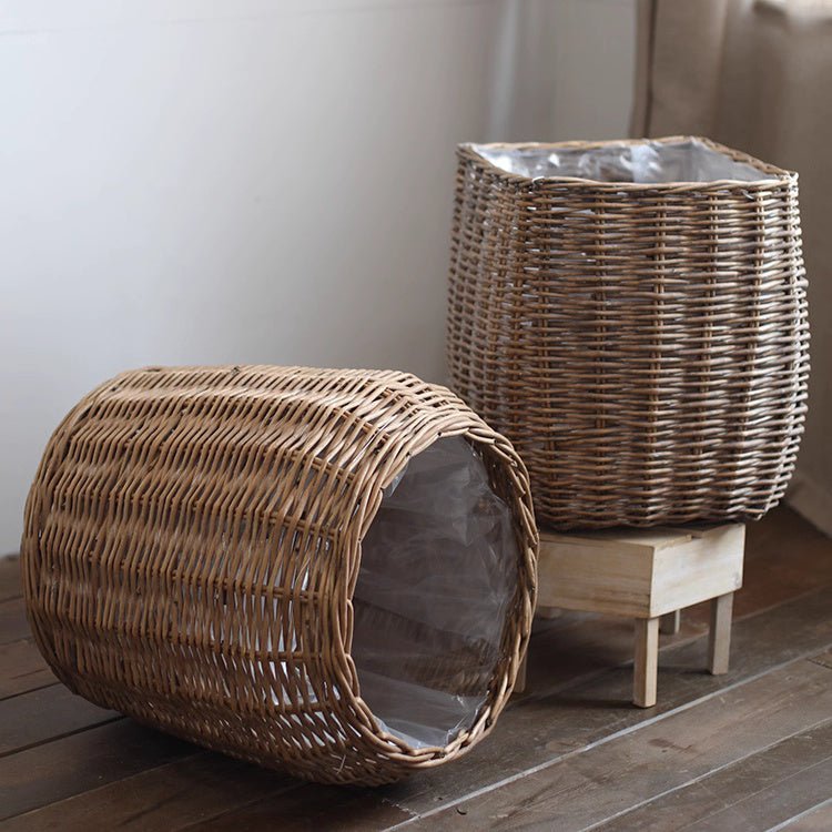Natural Wicker Floor Planter Basket with Liner - Cheeky Garden