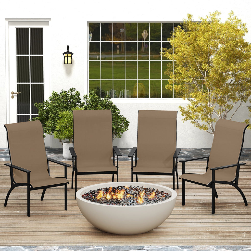 Outdoor Adirondack Chair with High Back and Metal Frame for Porch Garden-Coffee - Cheeky Garden