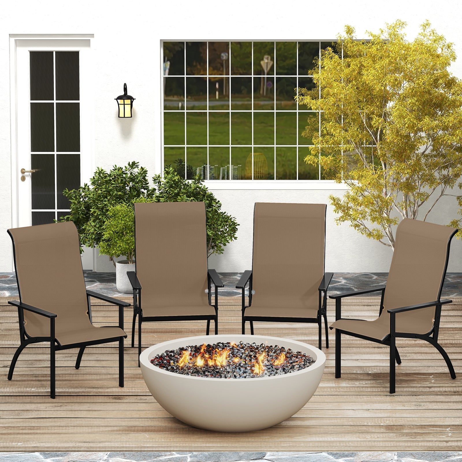 Outdoor Adirondack Chair with High Back and Metal Frame for Porch Garden-Coffee - Cheeky Garden