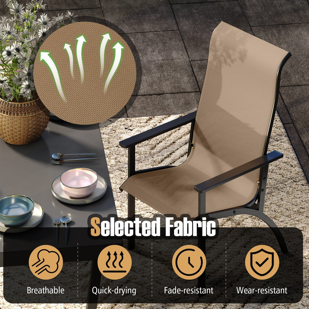 Outdoor Adirondack Chair with High Back and Metal Frame for Porch Garden-Coffee - Cheeky Garden