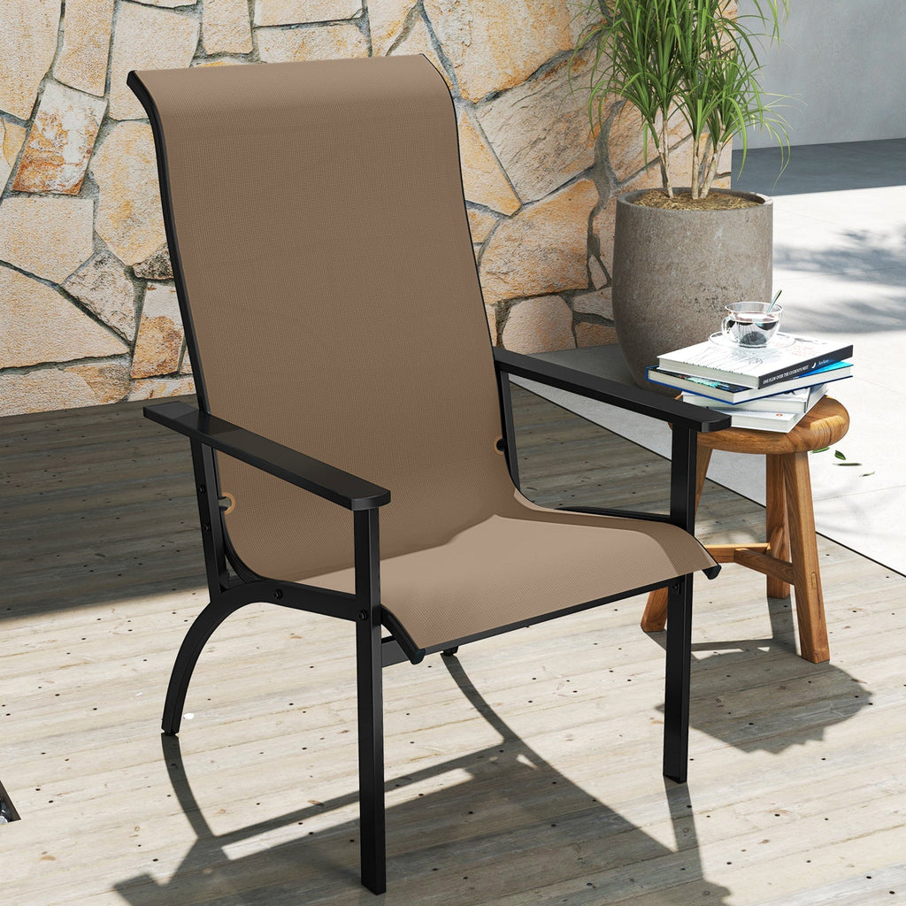 Outdoor Adirondack Chair with High Back and Metal Frame for Porch Garden-Coffee - Cheeky Garden
