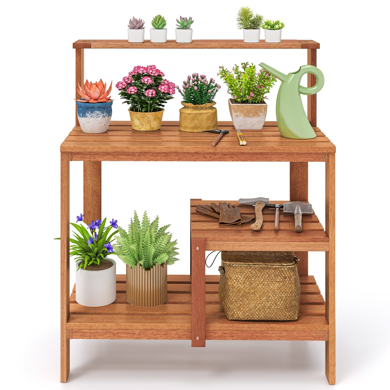 Outdoor Garden Potting Wood Planting Workstation with Open Shelves - Cheeky Garden