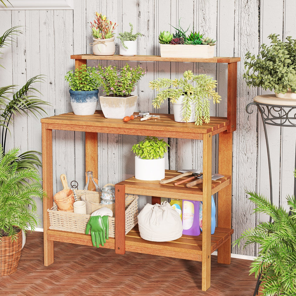 Outdoor Garden Potting Wood Planting Workstation with Open Shelves - Cheeky Garden