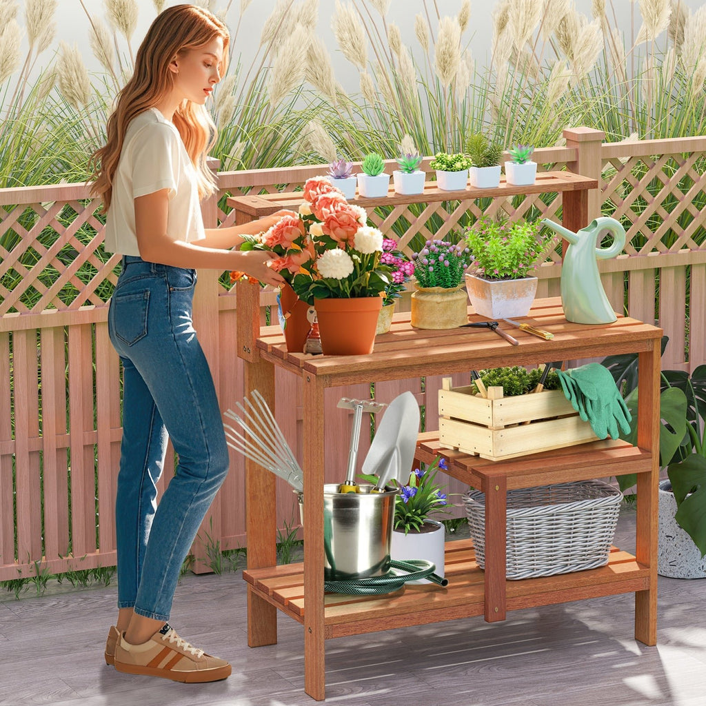 Outdoor Garden Potting Wood Planting Workstation with Open Shelves - Cheeky Garden