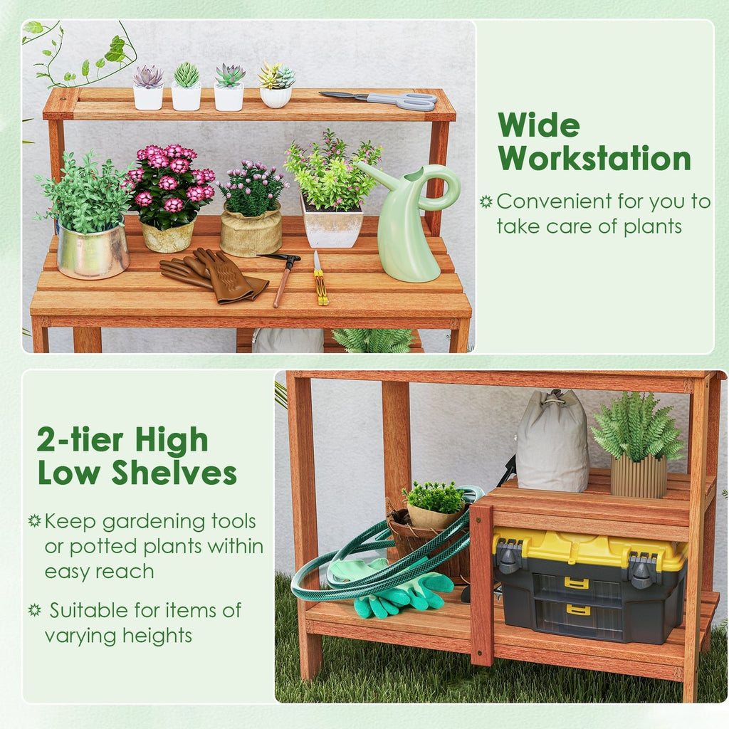 Outdoor Garden Potting Wood Planting Workstation with Open Shelves - Cheeky Garden