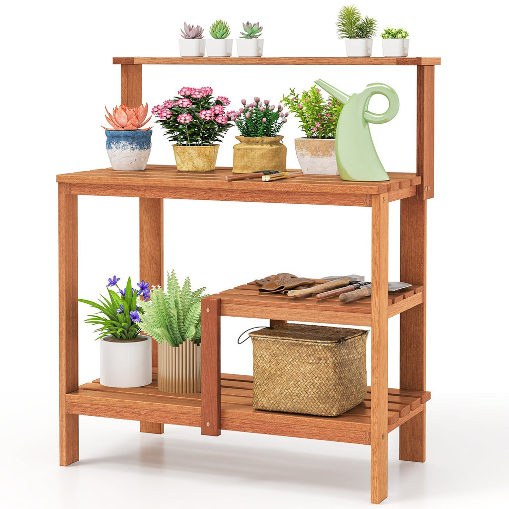 Outdoor Garden Potting Wood Planting Workstation with Open Shelves - Cheeky Garden