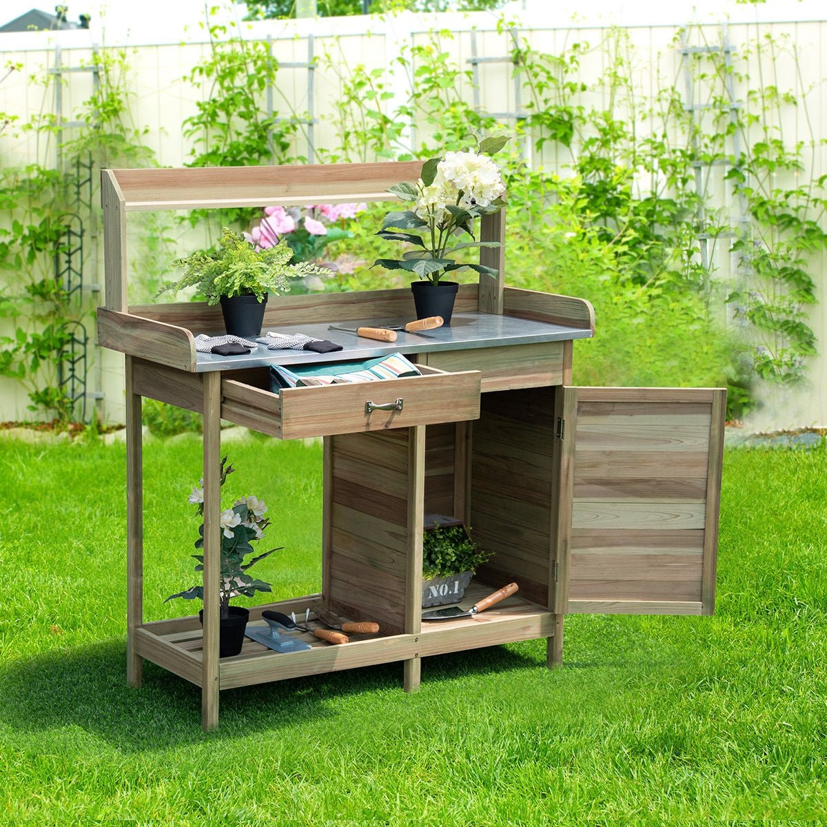 Outdoor Garden Wooden Work Station Potting Bench - Cheeky Garden