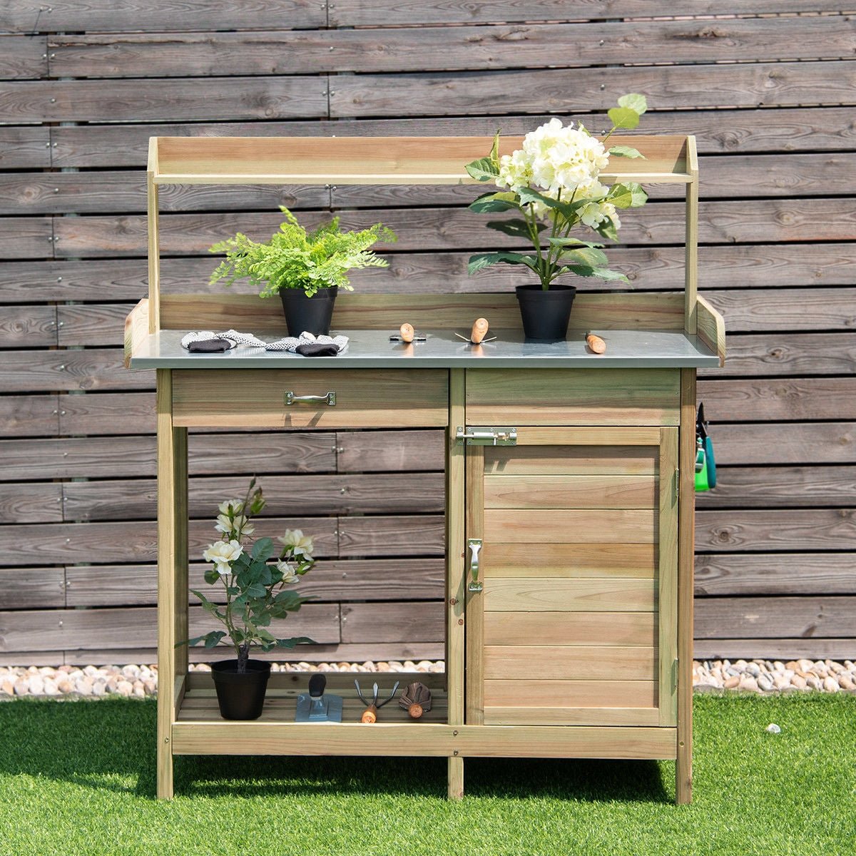 Outdoor Garden Wooden Work Station Potting Bench - Cheeky Garden