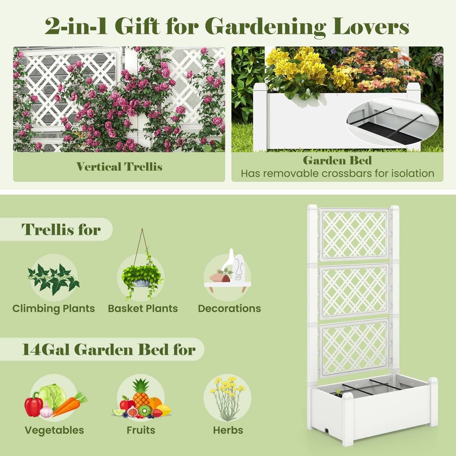 Outdoor Planter Box Self-Watering Raised Garden Bed Trellis with Water Level Indicator - Cheeky Garden