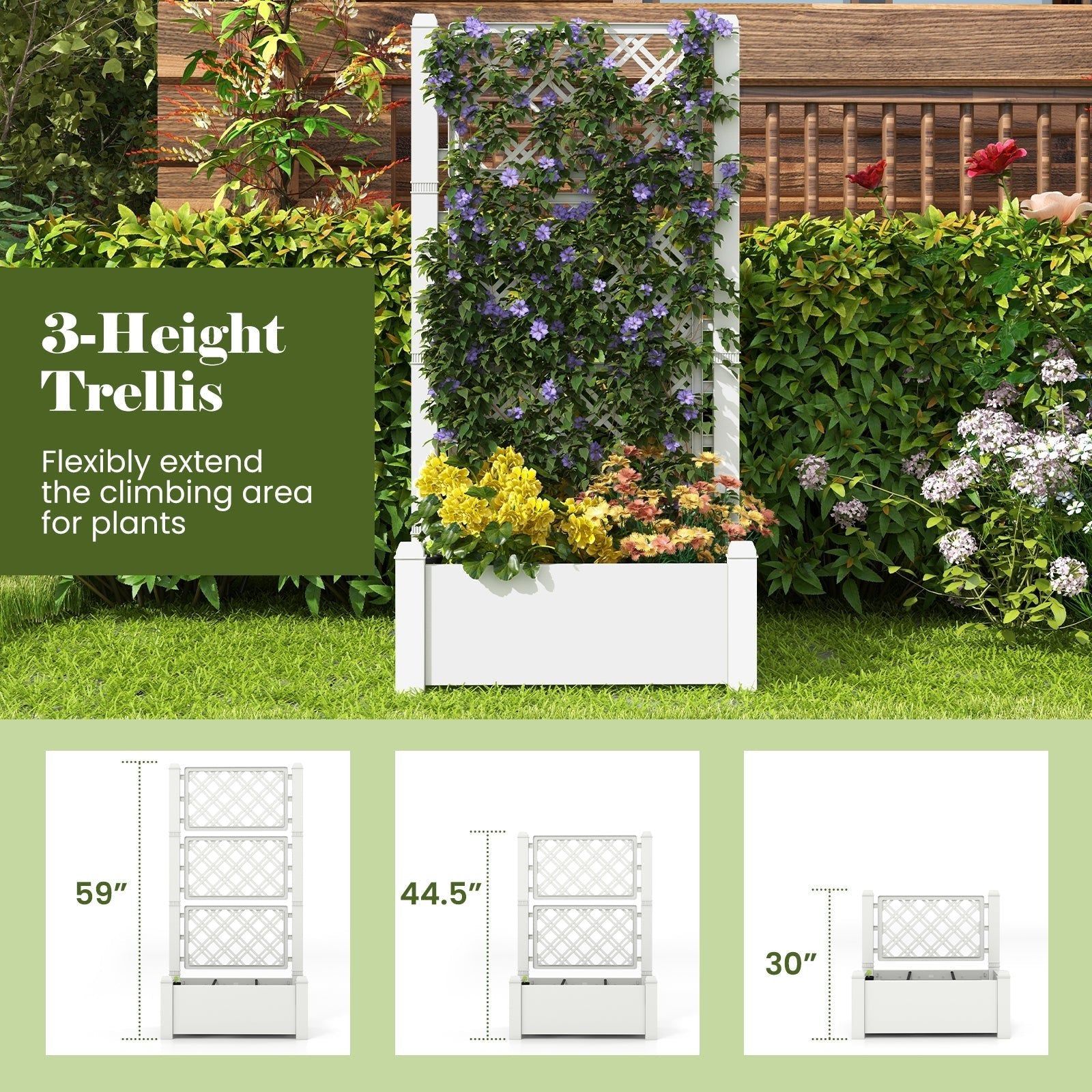 Outdoor Planter Box Self-Watering Raised Garden Bed Trellis with Water Level Indicator - Cheeky Garden