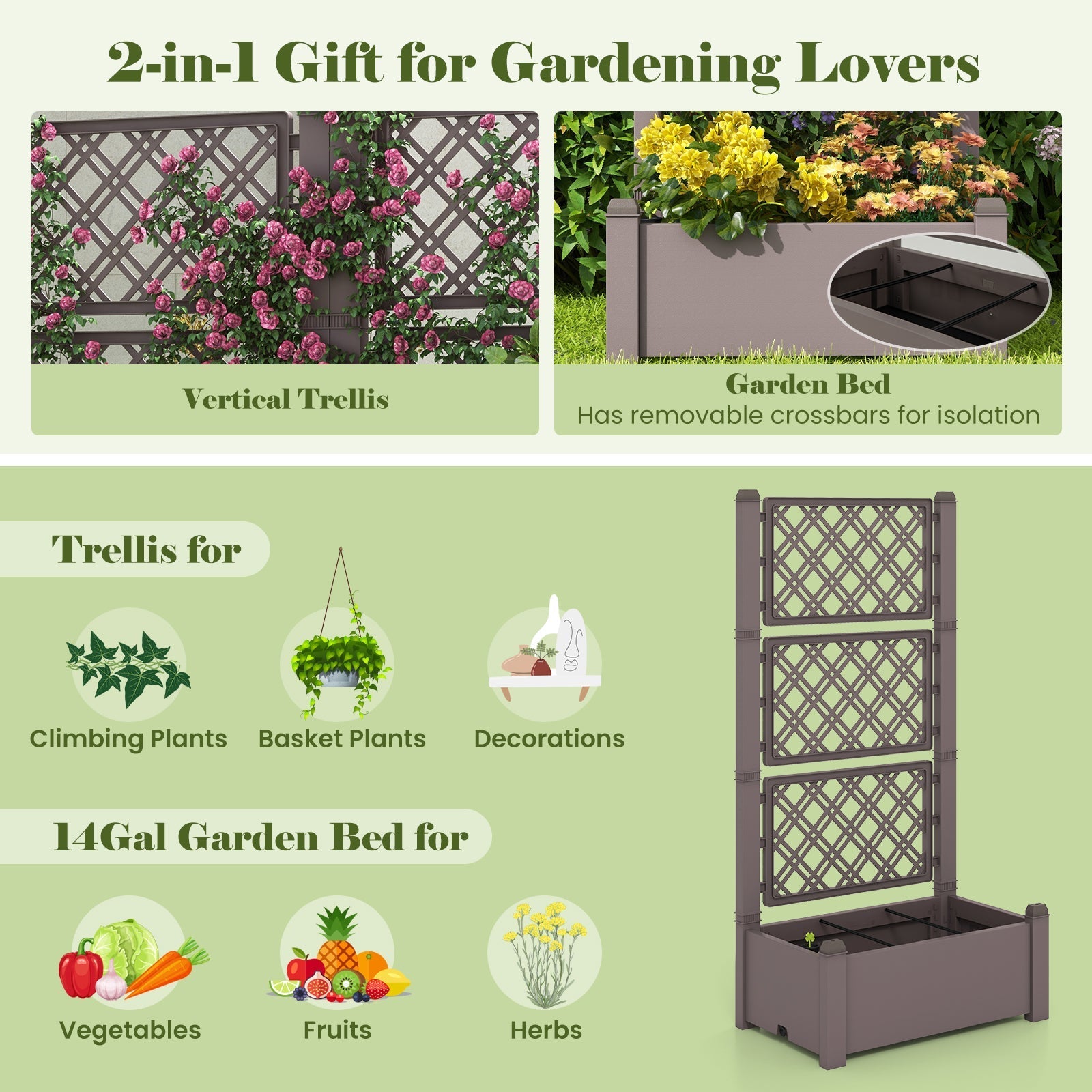 Outdoor Planter Box Self-Watering Raised Garden Bed Trellis with Water Level Indicator - Cheeky Garden