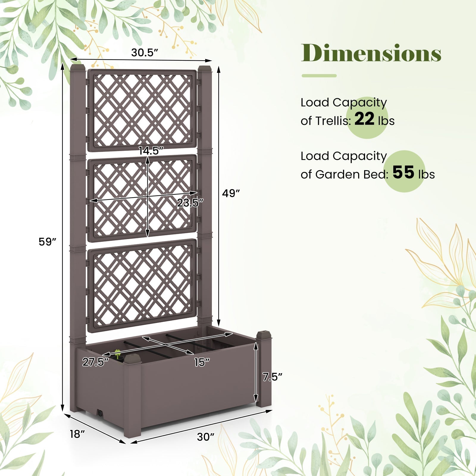 Outdoor Planter Box Self-Watering Raised Garden Bed Trellis with Water Level Indicator - Cheeky Garden
