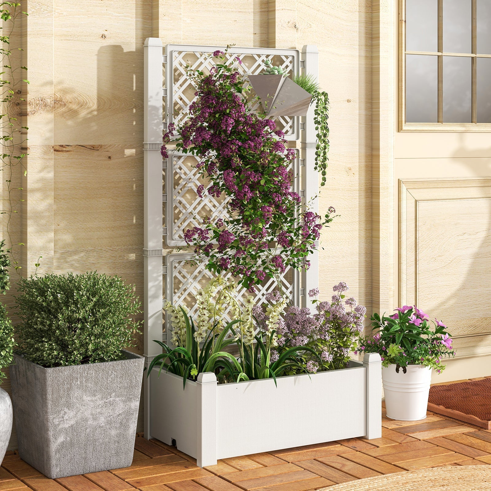 Outdoor Planter Box Self-Watering Raised Garden Bed Trellis with Water Level Indicator - Cheeky Garden