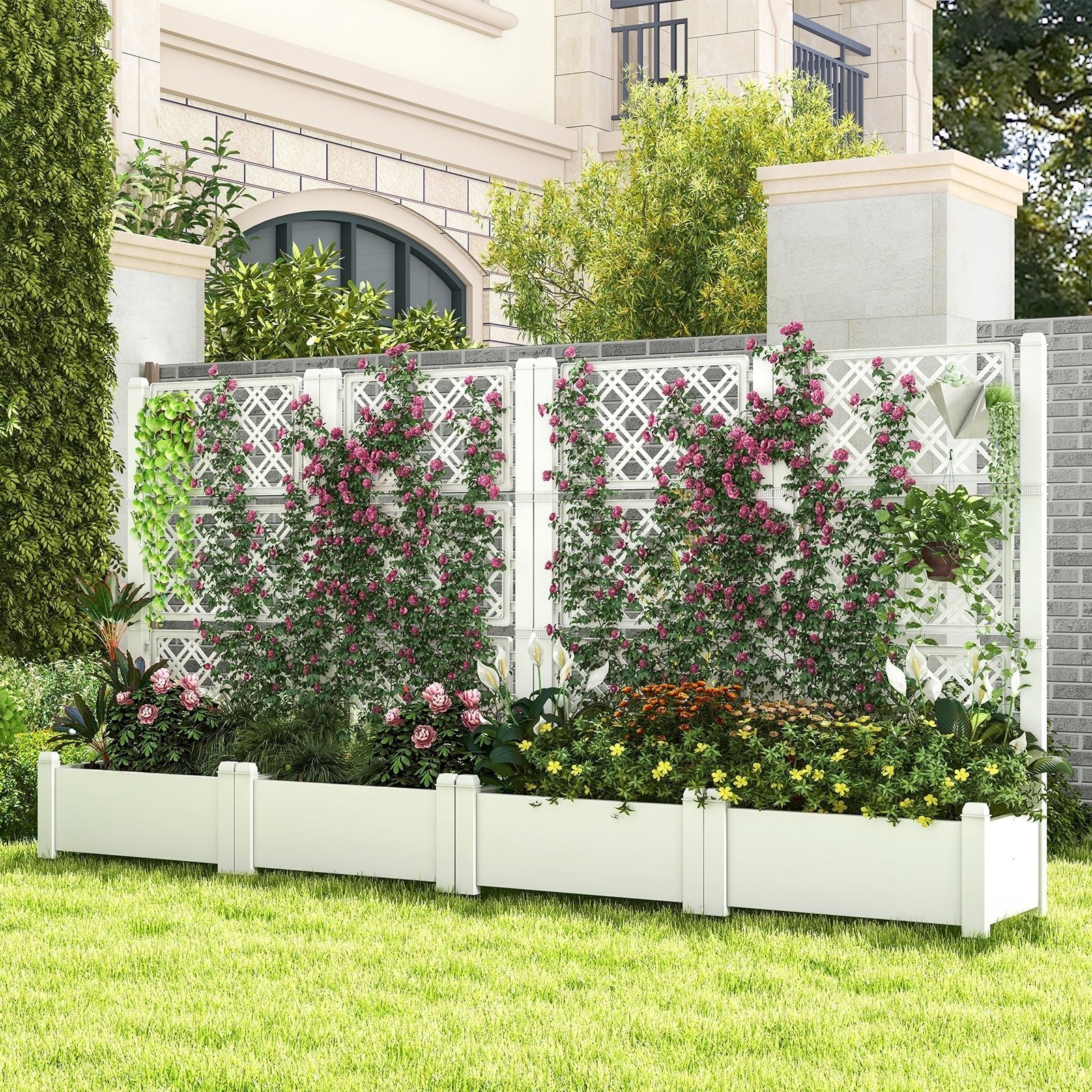 Outdoor Planter Box Self-Watering Raised Garden Bed Trellis with Water Level Indicator - Cheeky Garden
