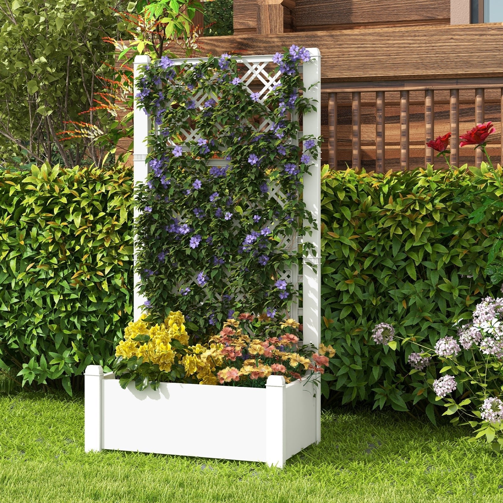 Outdoor Planter Box Self-Watering Raised Garden Bed Trellis with Water Level Indicator - Cheeky Garden