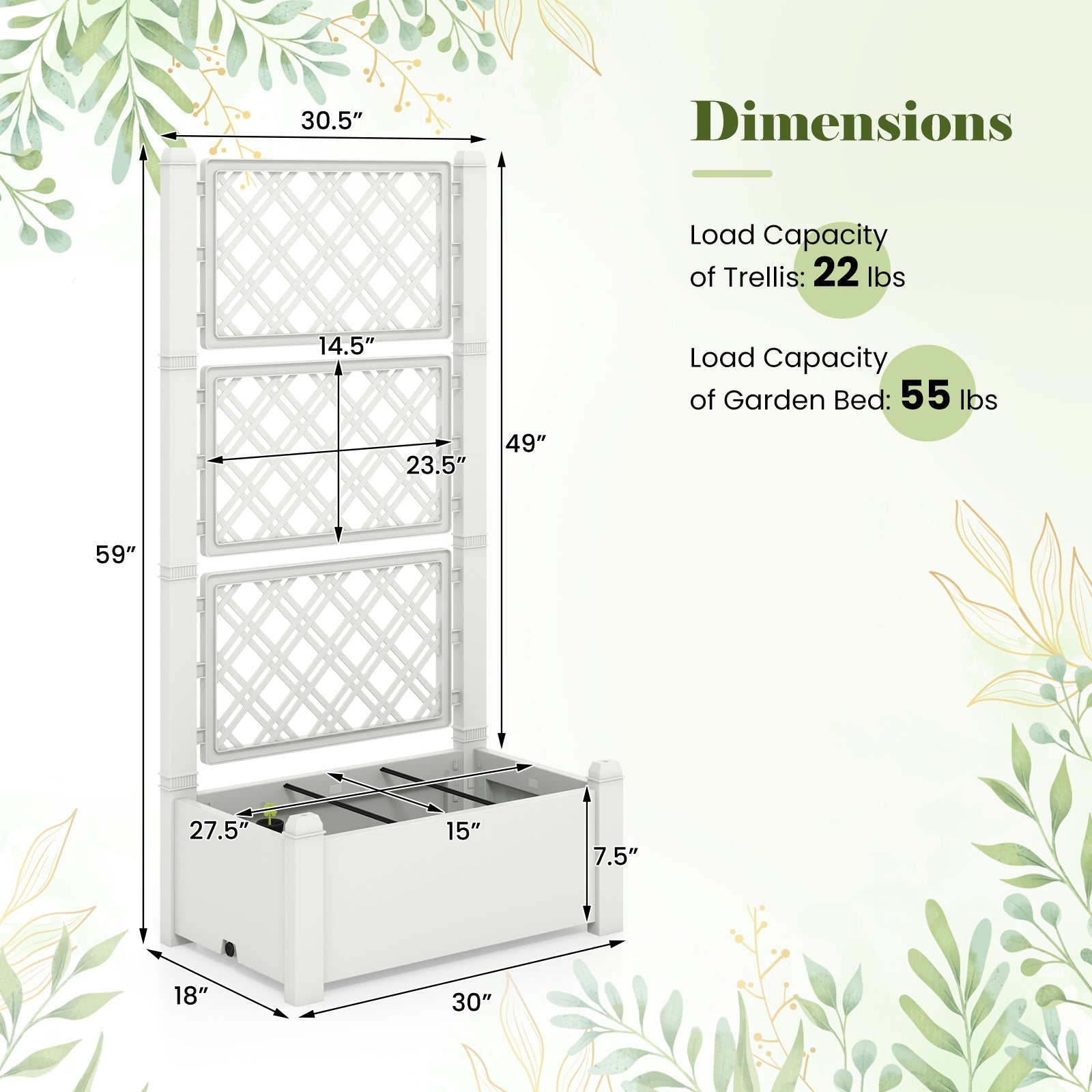 Outdoor Planter Box Self-Watering Raised Garden Bed Trellis with Water Level Indicator - Cheeky Garden