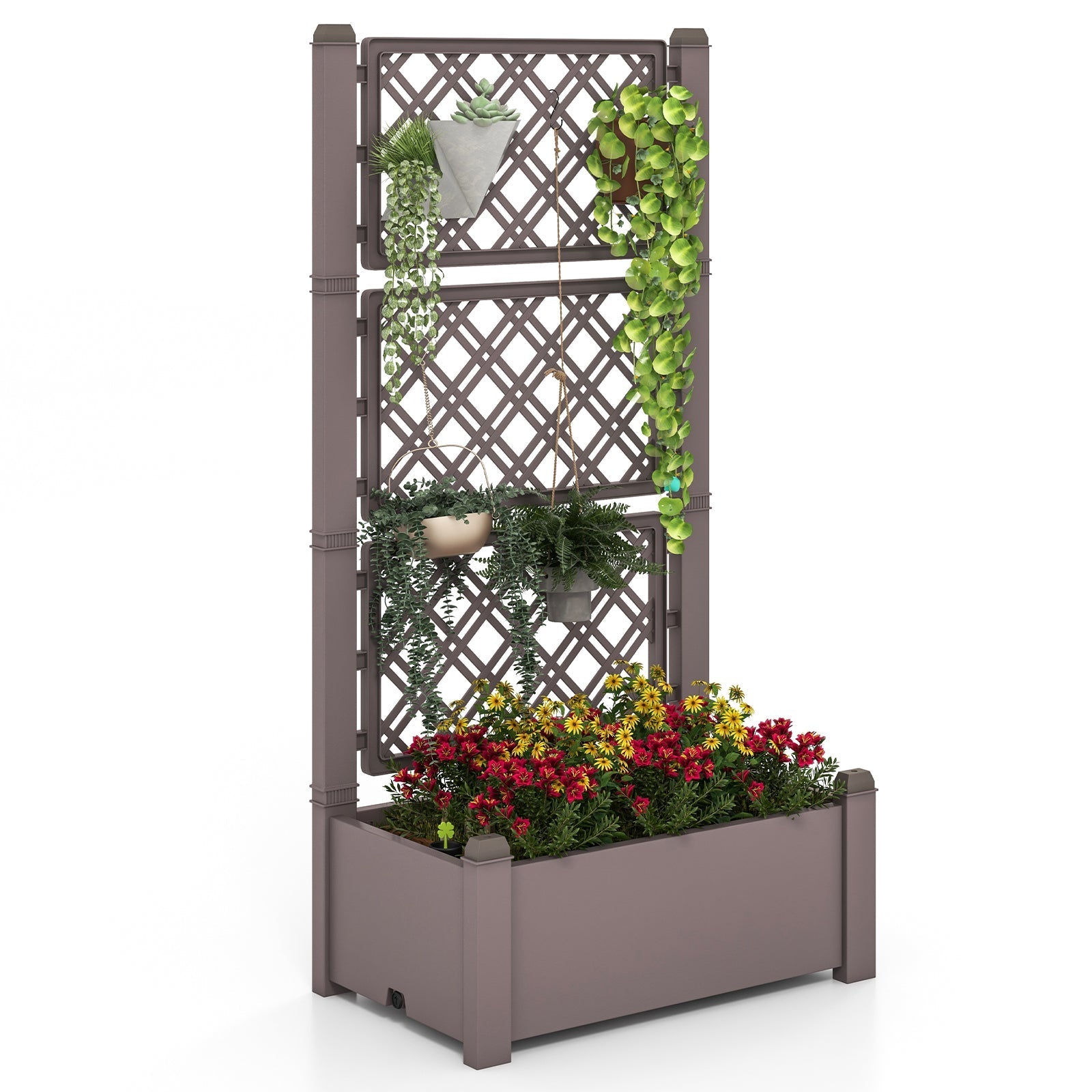 Outdoor Planter Box Self-Watering Raised Garden Bed Trellis with Water Level Indicator - Cheeky Garden