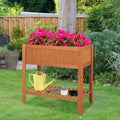 Outdoor Raised Garden Bed Fir Wood Planter Box with Bottom Storage Shelf and Protective Liner-Brown - Cheeky Garden