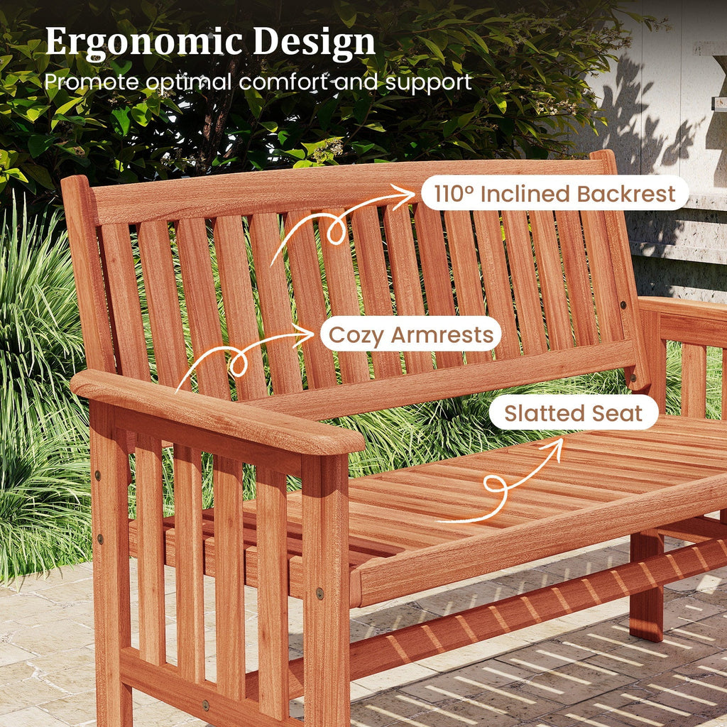 Outdoor Wood Garden Bench 2-Person Patio Park Bench with Backrest Armrests and Slatted Seat - Cheeky Garden