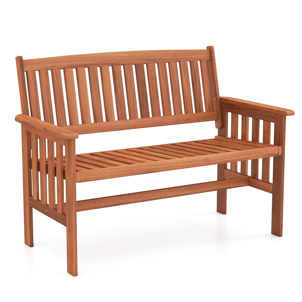 Outdoor Wood Garden Bench 2-Person Patio Park Bench with Backrest Armrests and Slatted Seat - Cheeky Garden