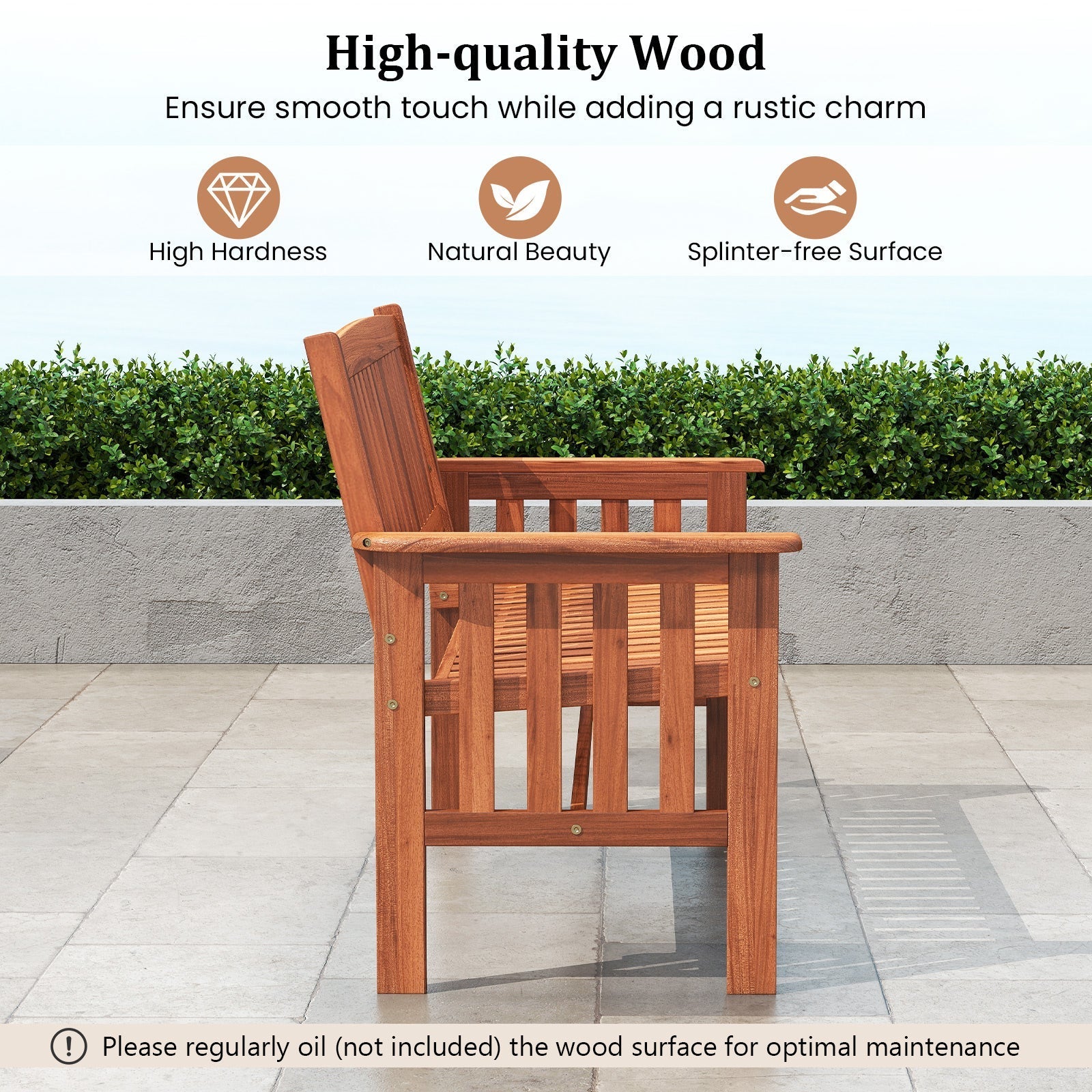 Outdoor Wood Garden Bench 2-Person Patio Park Bench with Backrest Armrests and Slatted Seat - Cheeky Garden