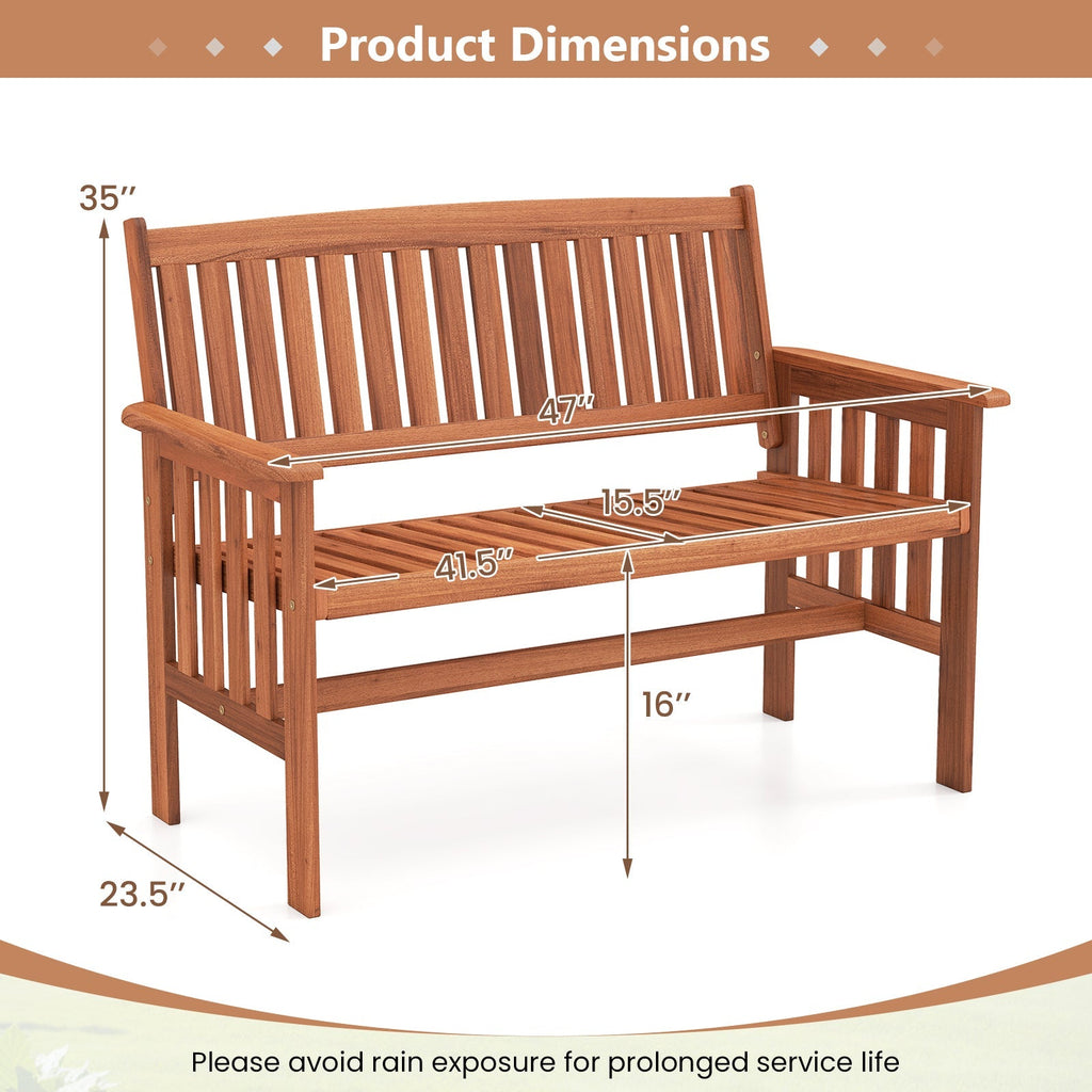 Outdoor Wood Garden Bench 2-Person Patio Park Bench with Backrest Armrests and Slatted Seat - Cheeky Garden