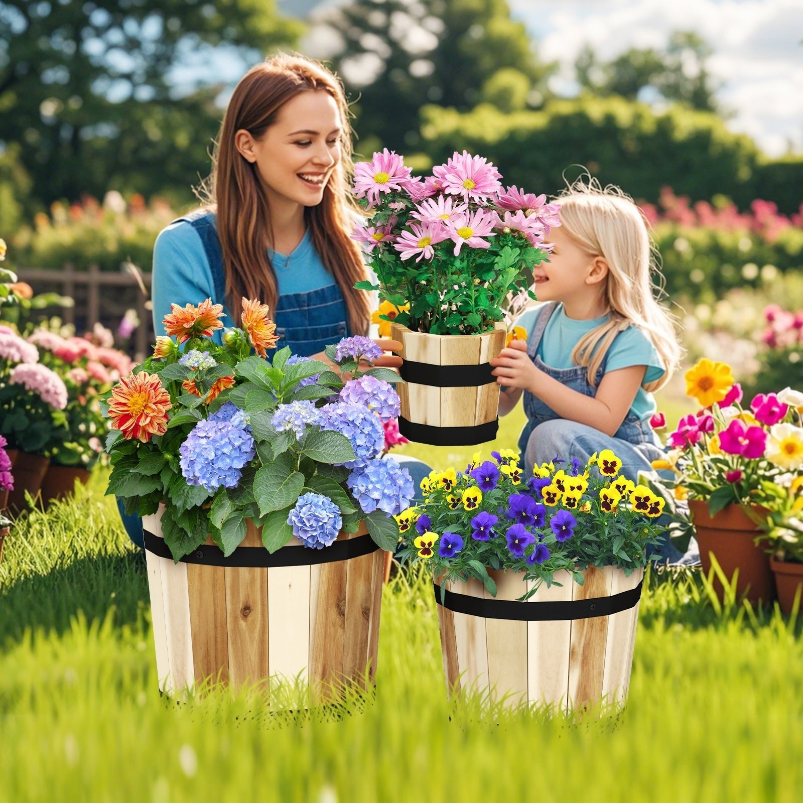 Outdoor Wooden Planter Box with Drainage Holes Set of 3 - Cheeky Garden