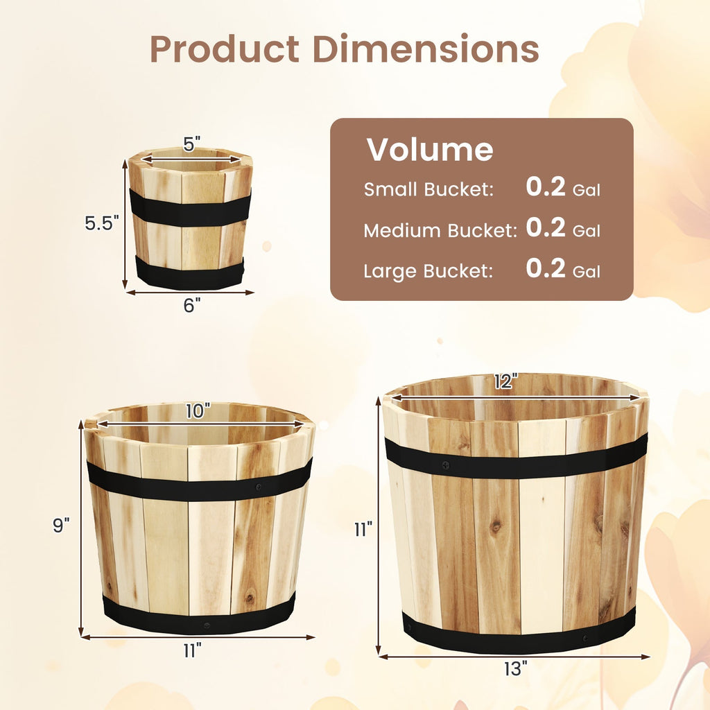 Outdoor Wooden Planter Box with Drainage Holes Set of 3 - Cheeky Garden