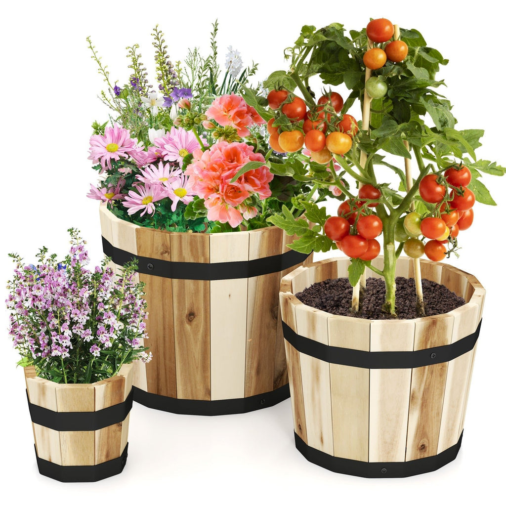 Outdoor Wooden Planter Box with Drainage Holes Set of 3 - Cheeky Garden