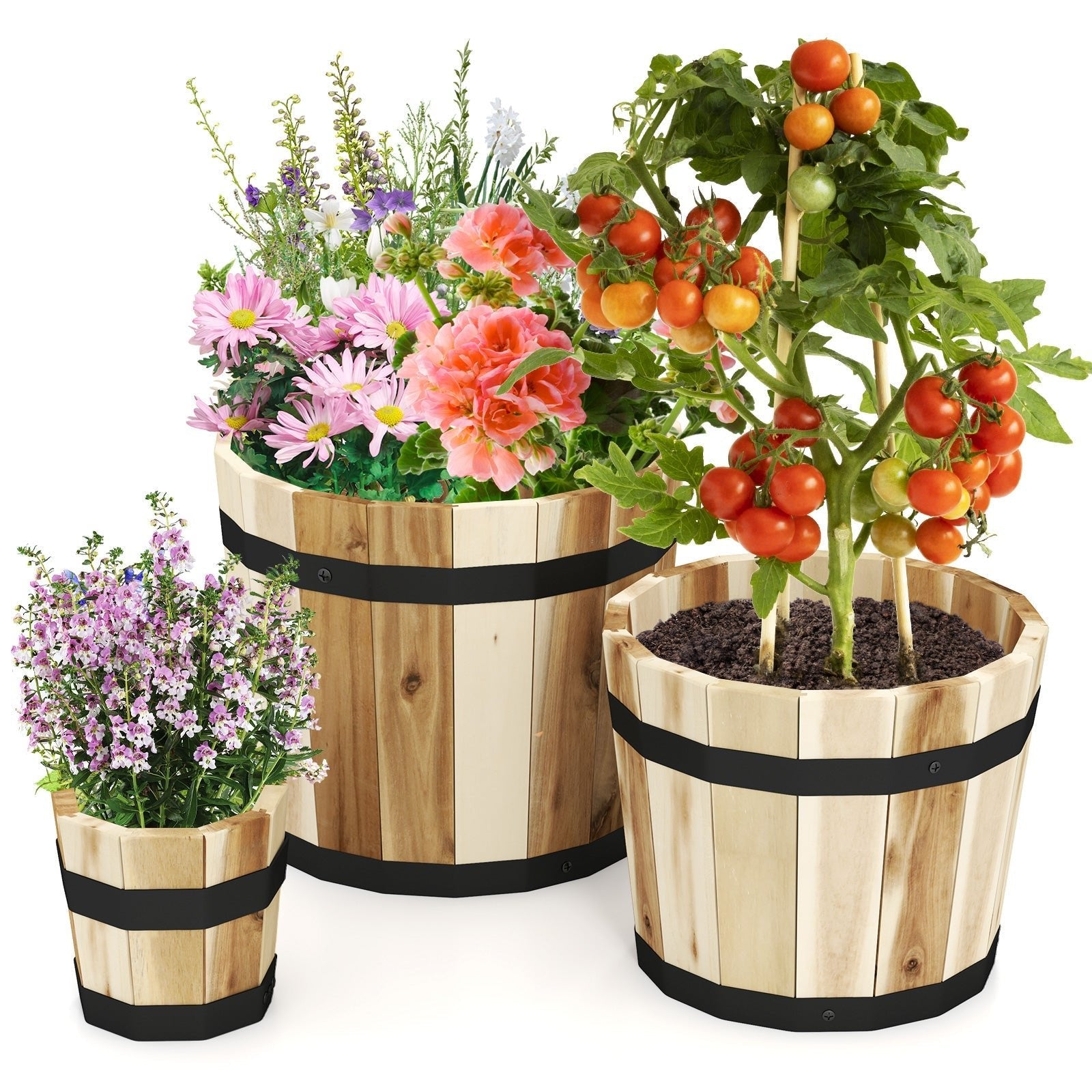Outdoor Wooden Planter Box with Drainage Holes Set of 3 - Cheeky Garden